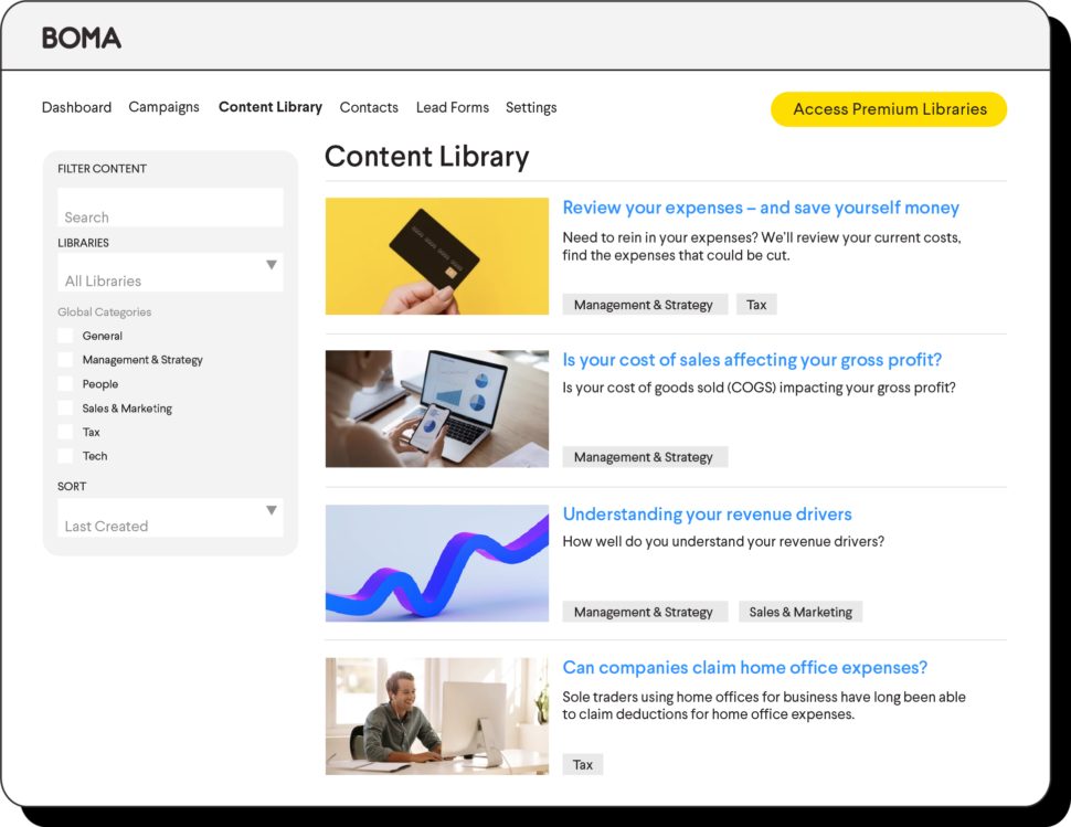 Rich content library for accountants