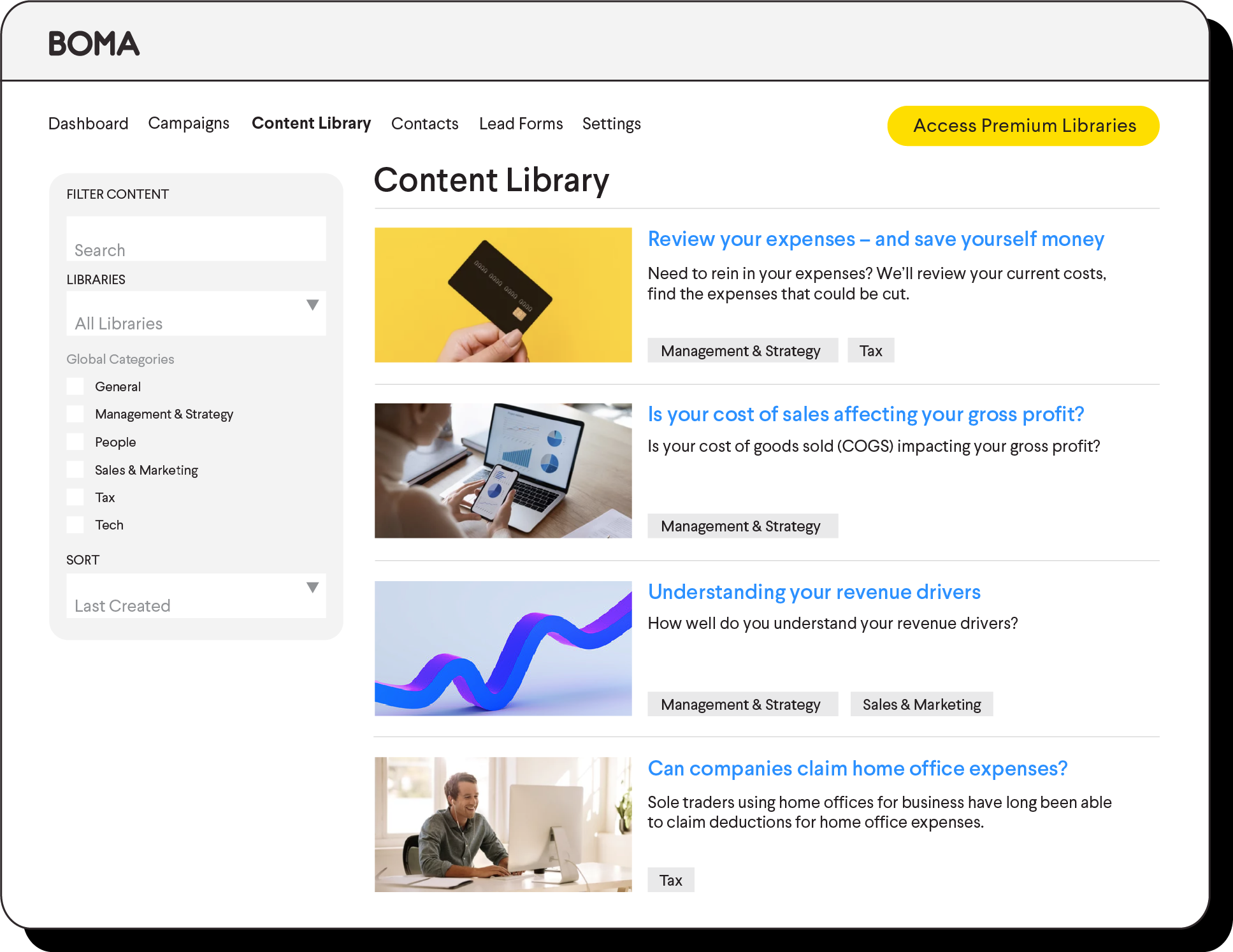 Rich content library for accountants